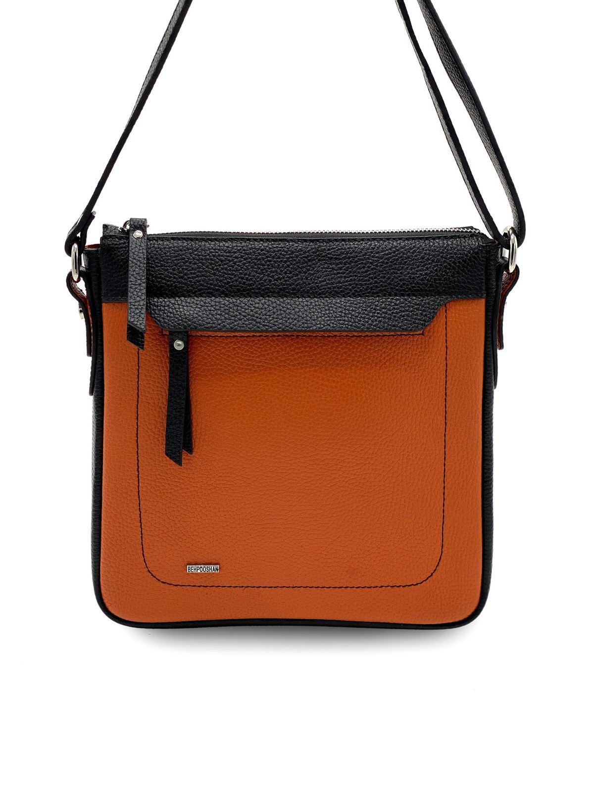 کیف زنانه چرم گاوی.416 , نارنجی فلوتر-مشکی فلوتر