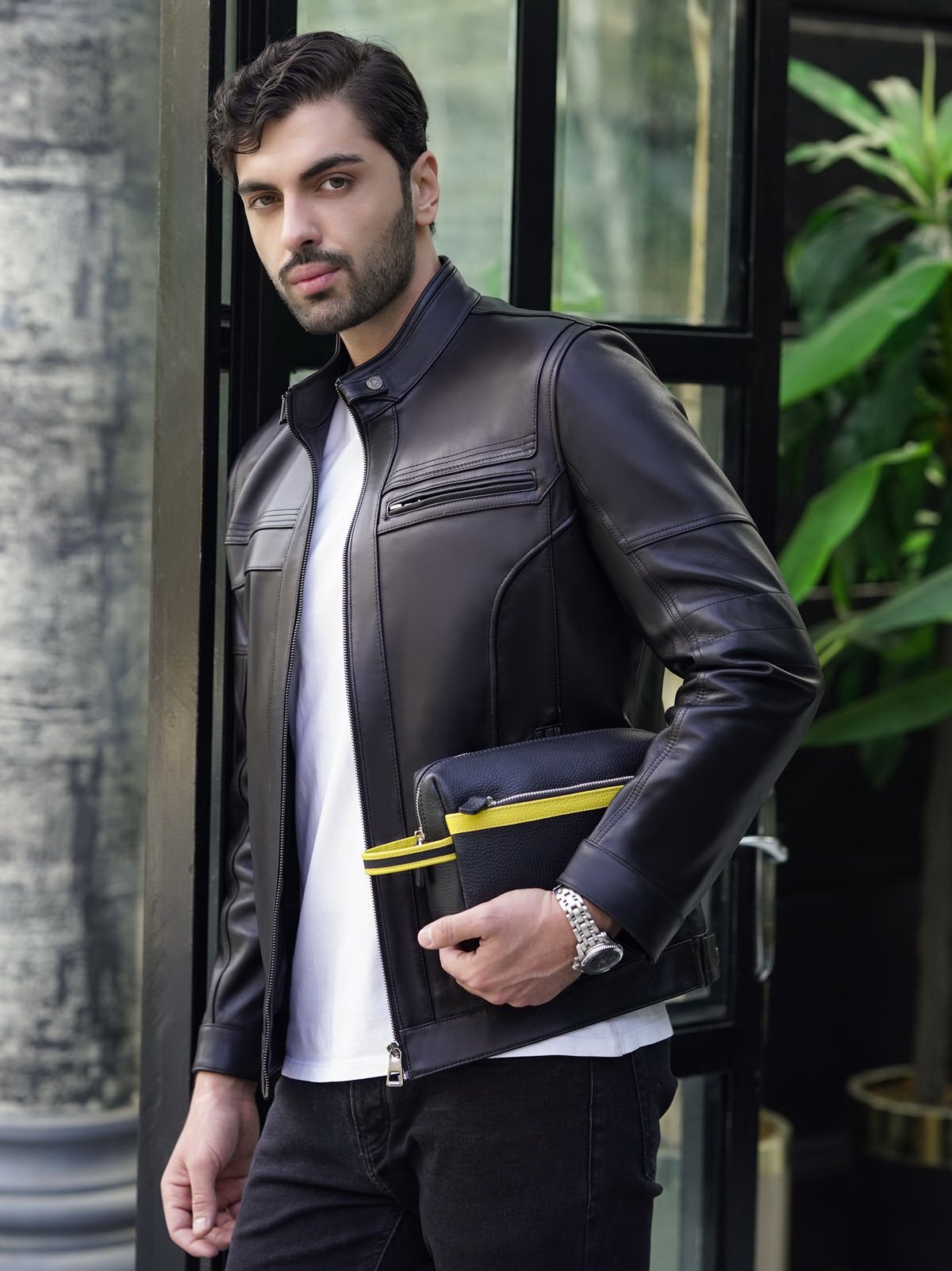 کیف پاسپورتی چرم گاوی354 مشکی-زرذ