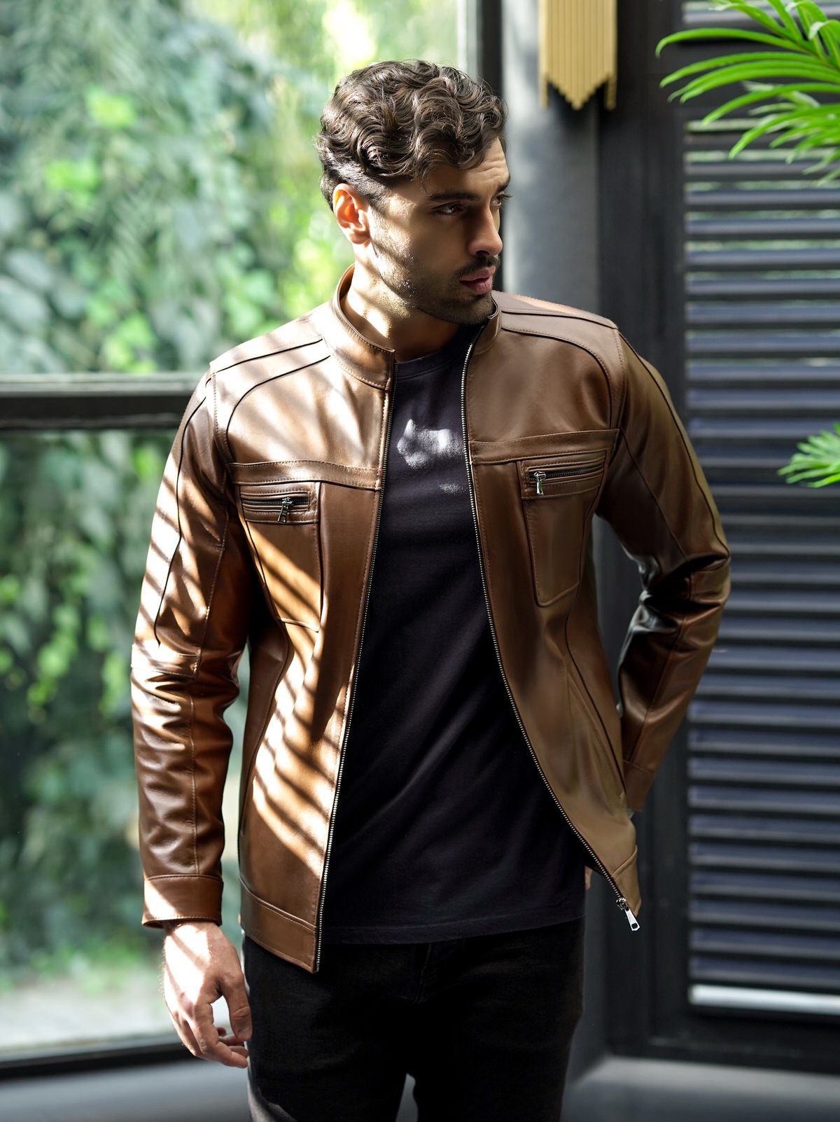 کاپشن مردانه چرم گوسفندی.2065 گردویی آنتیک