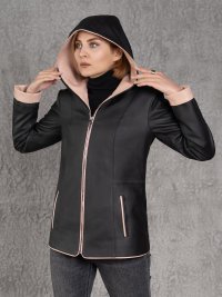 کاپشن زنانه چرم گوسفندی.KN645 سرمه ای-بژ